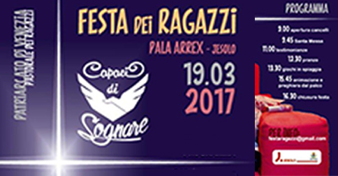 Domenica 19 marzo 2017 alle ore 9 al Pala Arrex si svolgerà  la Festa diocesana dei ragazzi