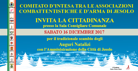 Sabato 17 dicembre 2016 alle 16.45 in Sala Consiglio del Comune di Jesolo si rinnova il tradizionale appuntamento con lo scambio d'auguri con Asssoarma