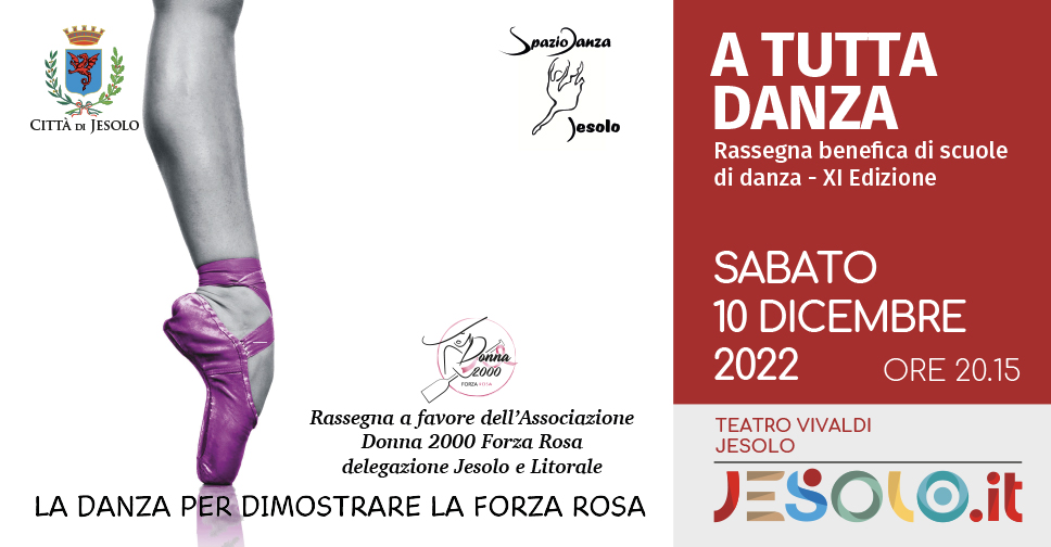 Rassegna benefica "A tutta danza" a Jesolo. Immagine ballerina su punte rosa