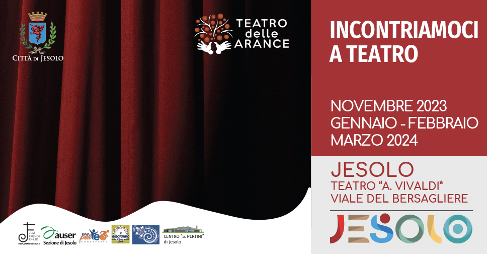 Incontriamoci a teatro spettacoli da novembre 2023 a marzo 2024 in collaborazione con il teatro delle Arance. Immagine della quinta del teatro di colore rosso scuro