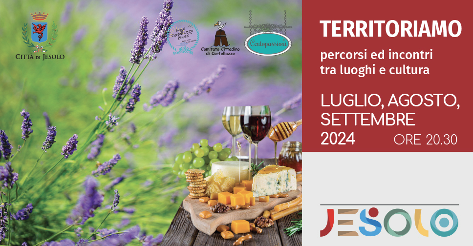 Territoriamo 2024 - immagine di formaggi con miele e vino e sullo sfondo piante di lavanda