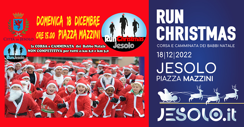 Run Christmas Jesolo: immagine bambini e adulti vestiti da Babbo Natale.