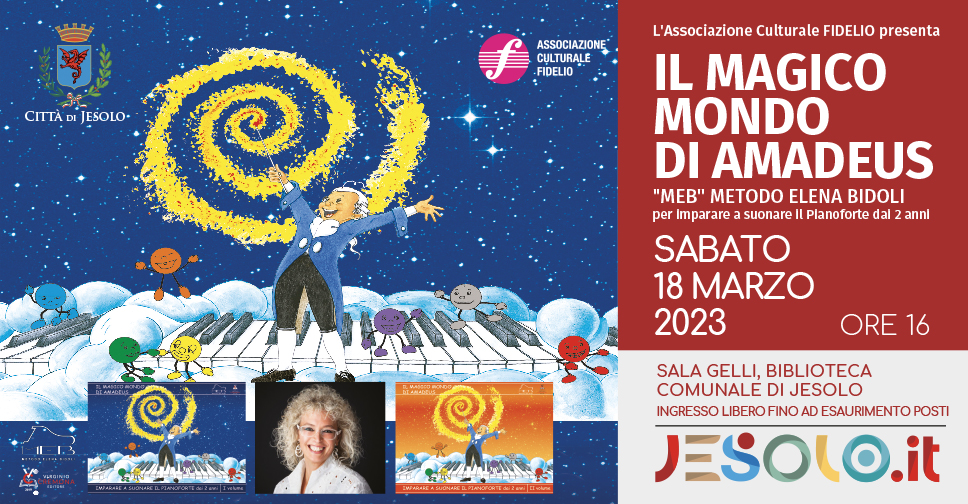 Il magico mondo di Amadeus- 18 marzo Jesolo: immagine di tastiera con bambino su sfondo stellato.