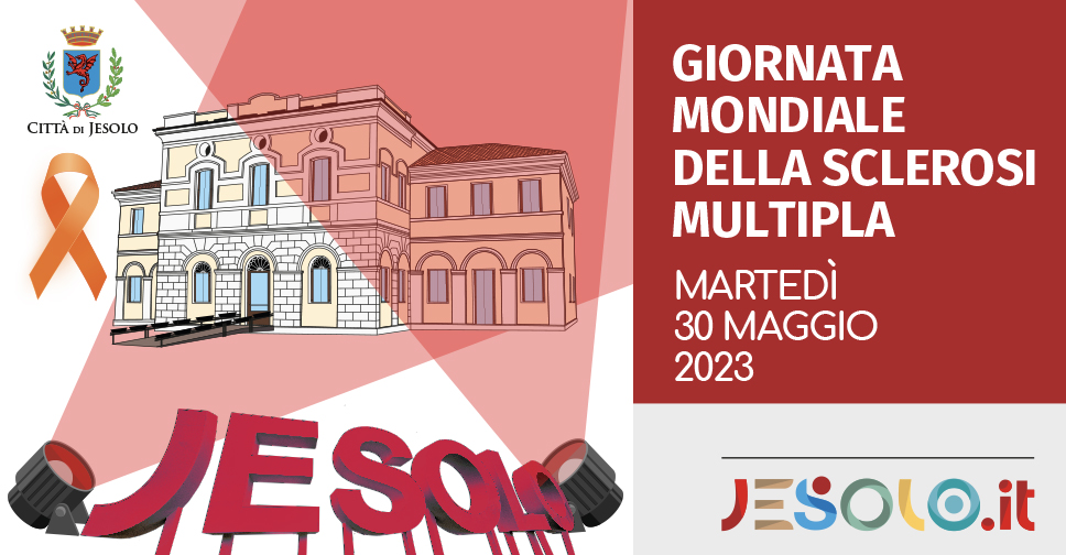  Giornata Mondiale della Sclerosi Multipla 30 maggio 2023 - Jesolo illumina di rosso la biblioteca e la scritta di piazza Drago