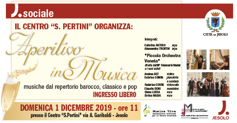 Aperitivo in musica al Centro Pertini di Jesolo, domenica 1 dicembre 2019