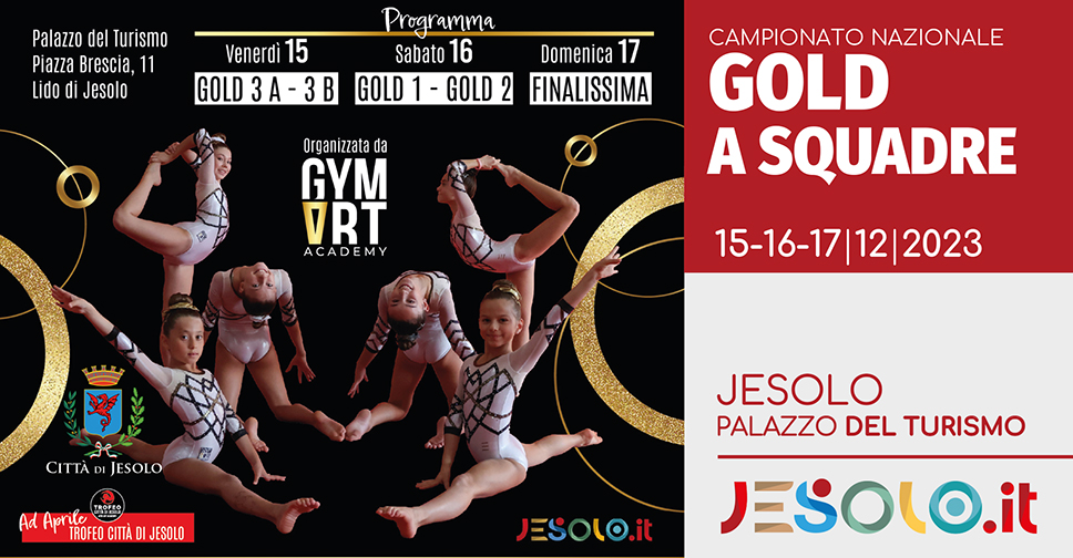 Campionato Nazionale Ginnastica Artistica a squadre Gold 2023 immagine della bambine in body nelle posizioni della ginnastica artistica