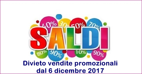 divieto vendite promozionali dal 6 dicembre 2017 al 5 gennaio 2018