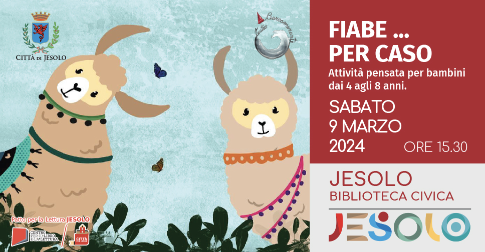 Fiabe per caso in biblioteca a Jesolo 9 marzo 2024- Immagine alpaca