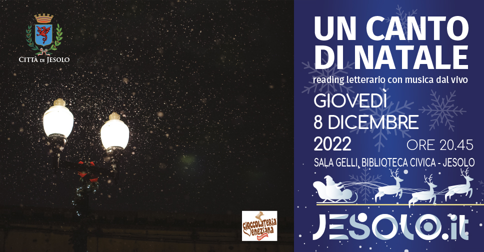 Reading letterario "Un canto di Natale" a Jesolo. immagine lampione di notte con al neve