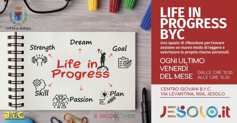 BYC Life in Progress- Jesolo :immagine pagina di note book con disegnini stilizzati 