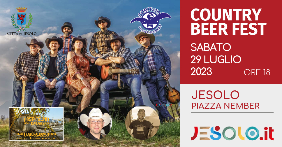 Country beer fest sabato 29 luglio 2023- Jesolo. Foto di gruppo country con sfondo montagne.