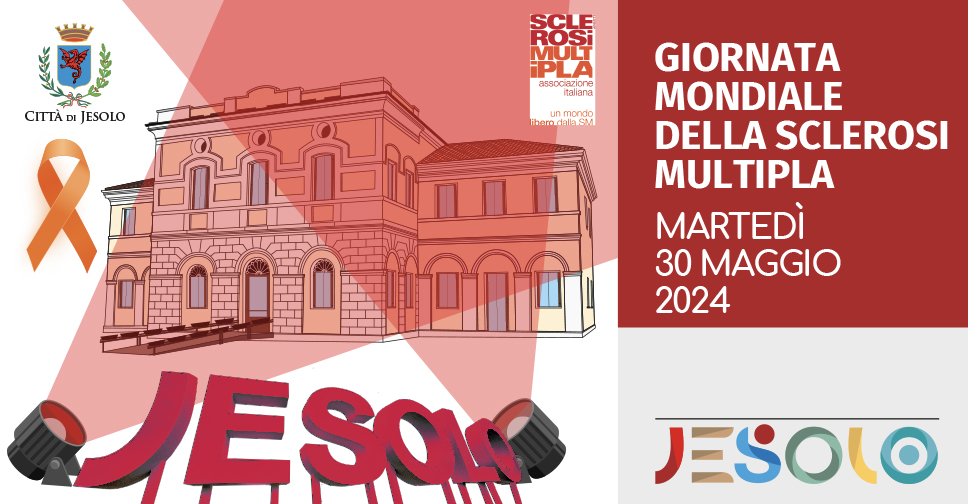  Giornata Mondiale della Sclerosi Multipla 30 maggio 2024 - Jesolo illumina di rosso la biblioteca e la scritta di piazza Drago