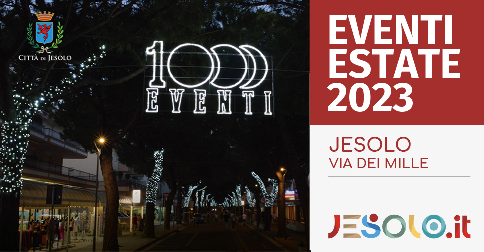 Eventi estivi via dei mille - Jesolo 2023. Foto di via dei mille di notte illuminata da luci