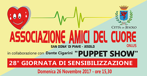 A Jesolo domenica 26 novembre 2017, Spettacolo Dante Cigarini puppet show per Amici del cuore