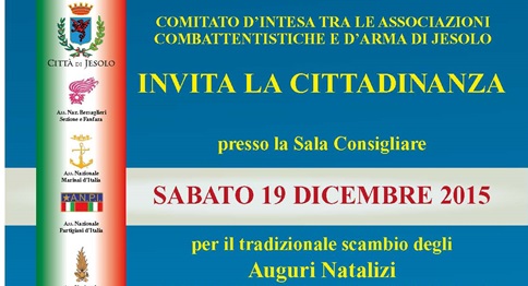 Sabato 19 dicembre 2015 alle 16.45 in Sala Consiglio del Comune di Jesolo si rinnova il tradizionale appuntamento con lo scambio d'auguri con Asssoarma