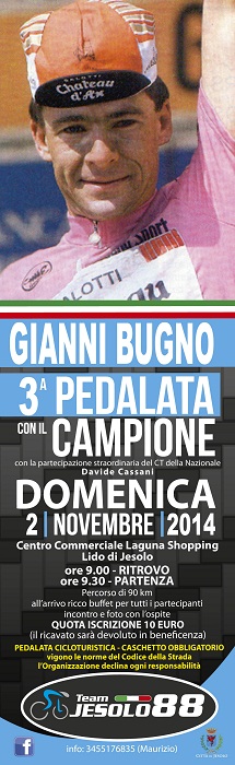 Locandina evento con immagine di Gianni Bugno e programma