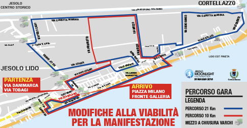 Modifiche alla viabilità per la Jesolo Moonlight Half Marathon 26 maggio 2018