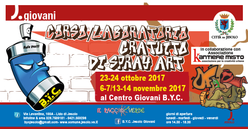 Ad ottobre e novembre 2017 corso laboratorio gratuito di Spray art. al Centro giovani BYC