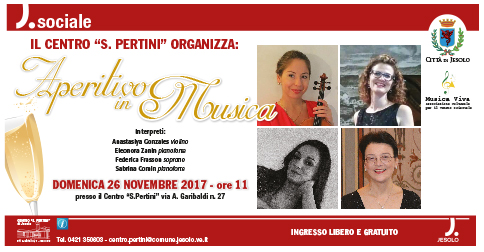 aperitivo in musica presso il Centro Pertini di Jesolo, domenica 26 novembre