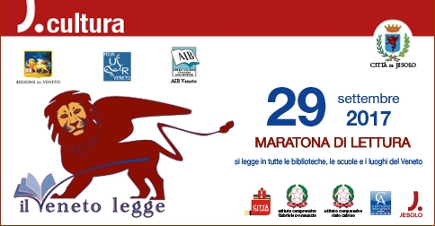 Il Veneto legge Maratona di lettura venerdì 29 settemnre 2017 a Jesolo in scuole, biblioteche, luoghi all'aperto