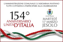 tricolore intrecciato con scritta 154° anniversario unità d'italia in rosso